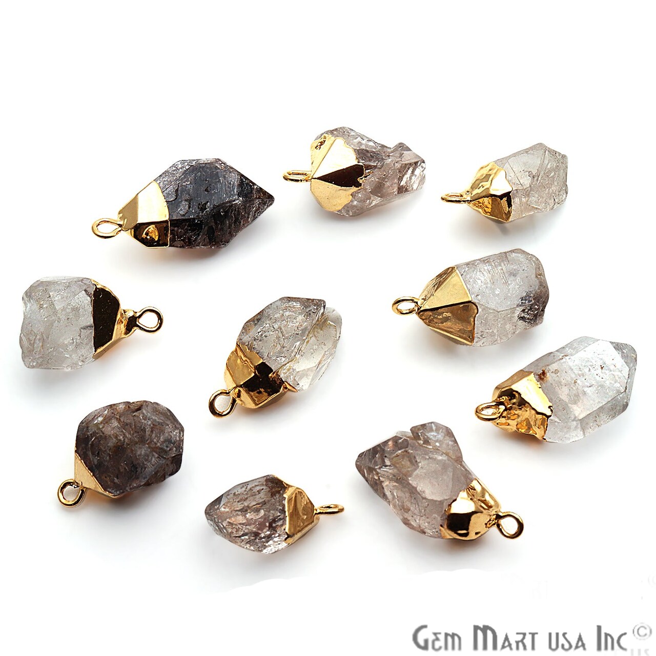 Rough Gemstone Pendant, Birthstone Raw Pendant, Gold Electroplated Connector Charms, 15x10mm (Approx), 1 pc, GemMartUSA (50470)